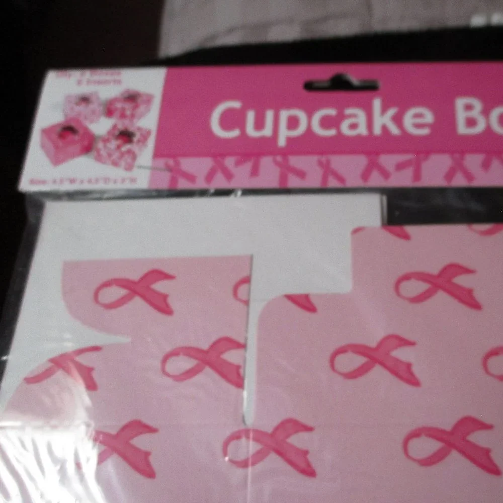 Lot of Cardboard Cupcake Boxes Breast Cancer Green Polka Dots